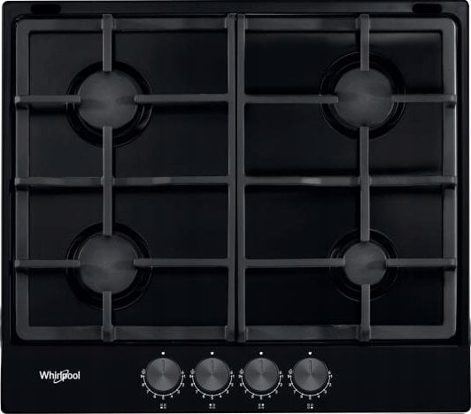 Plită pe Gaz Whirlpool TGML 660 NB, 58 cm, 4 Arzătoare, Grătare Fontă, Aprindere Electrică, Siguranță Gaz, Sticlă Neagră pukika.ro [1]