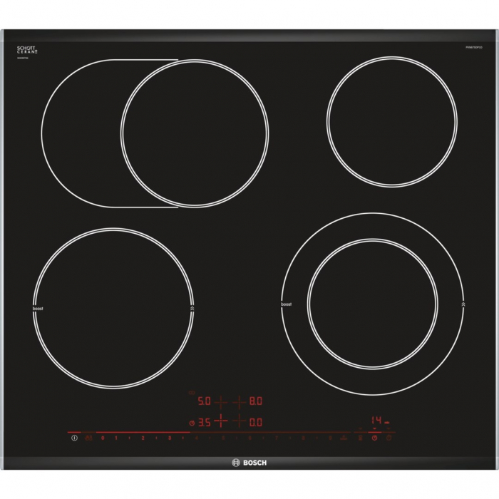 Plită Vitroceramică Bosch Serie 8 PKN675DP1D, 60 cm, 4 Zone HighSpeed, TouchControl, PowerBoost, Recunoaștere Vase, Negru pukika.ro [1]