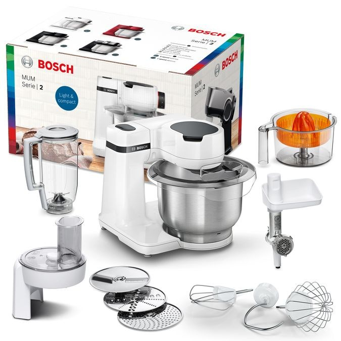 Robot de Bucătărie Bosch Serie 2 MUMS2EW40, 700 W, Bol 3.8 L, 4 Viteze, Blender, Frământare, Storcător, Mixare, Alb pukika.ro [2]
