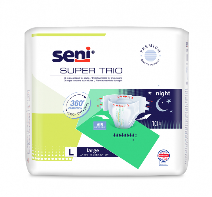 Scutece Adulti Seni Super Trio Large 8 picaturi, 100 150 cm, 10 Bucăți pukika.ro [1]
