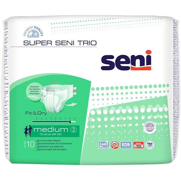 Scutece Incontinenta Adulti Super Seni® Trio Fit&Dry Medium, 75-110 cm, 10 bucati  [1]