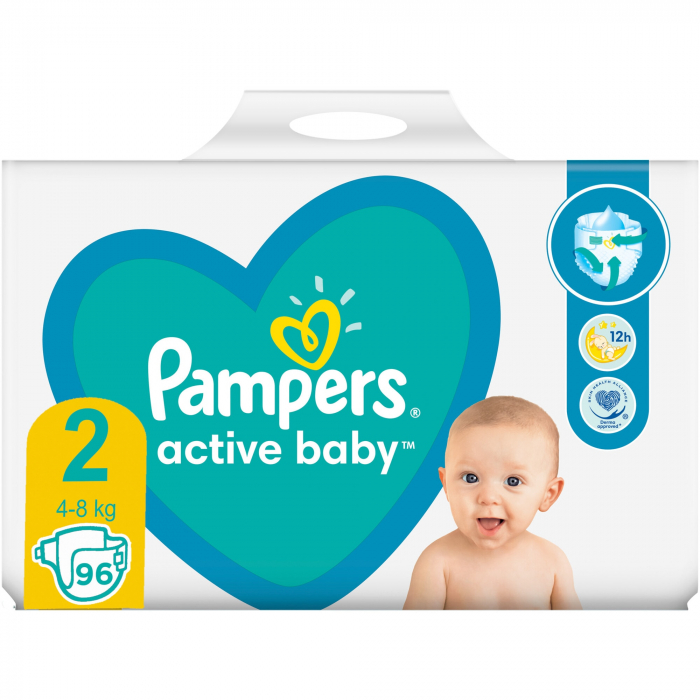 Scutece Pampers Active Baby Giant Pack Nou Nascut,  Marimea 2, 4 -8 kg, 96 bucati [1]