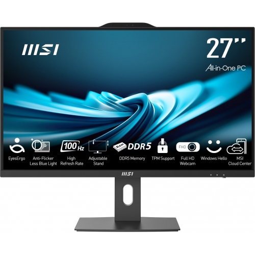Sistem All In One PC MSI Pro, 27" Full HD, Intel® Core™ i5 14400 pana la 4.7 GHz, 16 GB RAM DDR5 3200, 512 GB SSD, Intel Iris Xᵉ Graphics, Windows 11 Pro, Black [1]