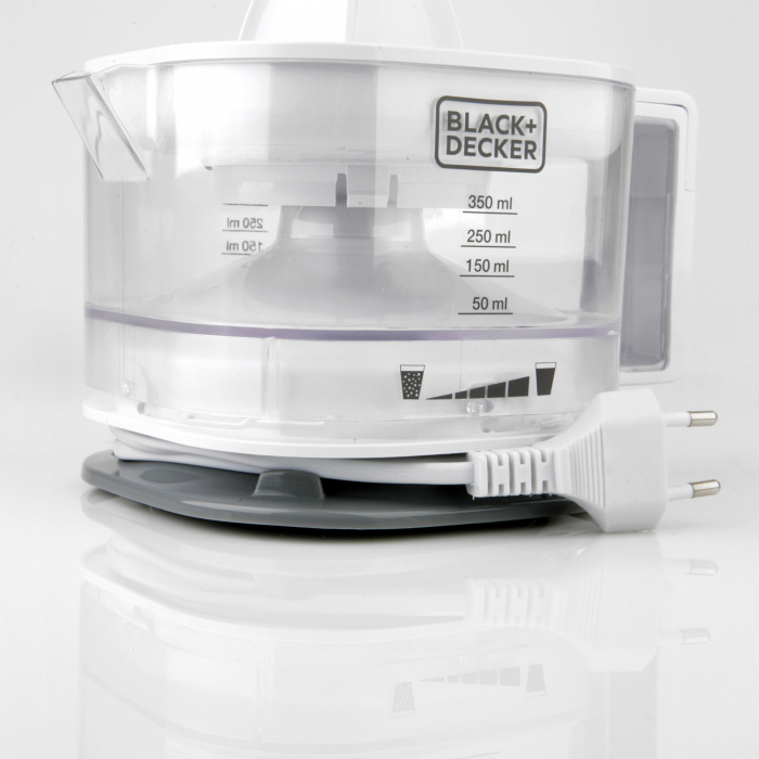 Storcător Citrice Electric Black+Decker BXCJ25E (ES9240060B), 25 W, Auto‑Reverse, Pulpă Reglabilă, 350 ml, Alb pukika.ro [4]