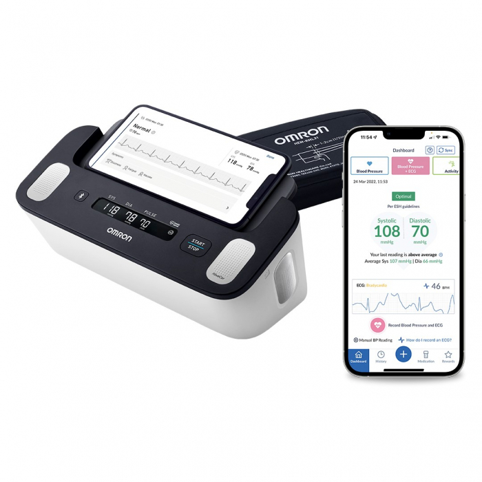 Tensiometru automat Omron de brat, cu afisaj si Bluetooth, masurarea tensiunii arteriale si a pulsului, Alb/Gri pukika.ro [2]