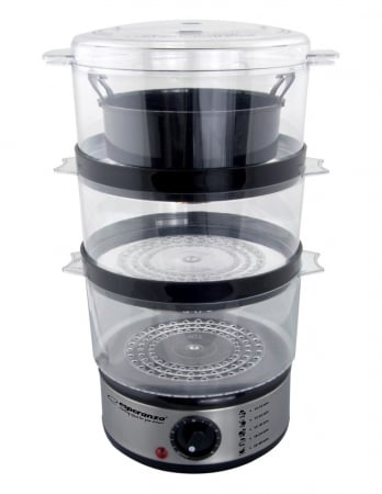 Aparat de gatit cu aburi Esperanza 400 W, 7 L, 3 zone de gatit, Negru/Argintiu [2]