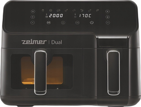 Electrocasnice pentru bucatarie - Friteuză cu Aer Cald Dublă Zelmer ZAF 9000, 2700 W, Capacitate 5.5 L + 3.5 L, Funcție Air Fry,, Grill, Timer, Negru pukika.ro