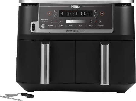 Electrocasnice pentru bucatarie - Friteuză cu Aer Cald Ninja AF451EU, 2470 W, Capacitate 9.5 L, Senzor Temperatură, 6 Funcții de Gătit, Coșuri Duble, Display Digital, Negru pukika.ro
