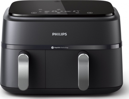 Alte produse - Friteuză cu Aer Cald Philips AirFryer 3000 Series Dual Basket NA351/00, 9 L, 2750 W, RapidAir Plus, Touchscreen, Negru pukika.ro