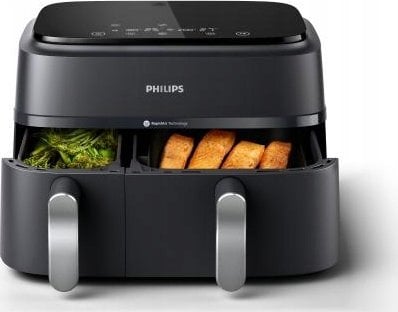 Friteuză cu Aer Cald Philips AirFryer 3000 Series Dual Basket NA351/00, 9 L, 2750 W, RapidAir Plus, Touchscreen, Negru pukika.ro [1]