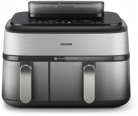 Alte produse - Friteuză cu Aer Cald Philips Airfryer 5000 Series Dual Basket Steam NA555/00, 9 L, RapidAir Plus + Air Steam, 2750 W, 12 Presetări, Argintiu pukika.ro