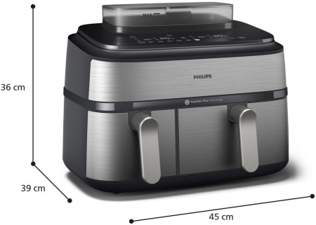Friteuză cu Aer Cald Philips Airfryer 5000 Series Dual Basket Steam NA555/00, 9 L, RapidAir Plus + Air Steam, 2750 W, 12 Presetări, Argintiu pukika.ro [6]