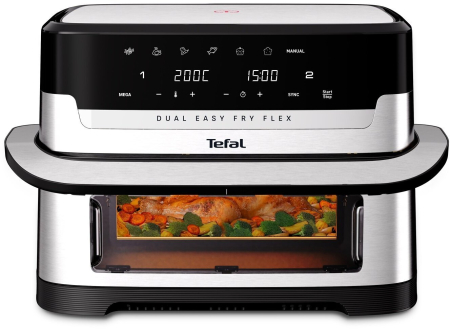 Alte produse - Friteuză cu Aer Cald Tefal Dual Easy Fry Flex, 2700 W, Capacitate 9 L, Touch, Air Fry & Grill, Negru pukika.ro