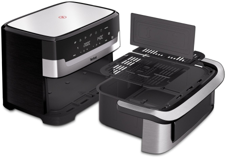 Friteuză cu Aer Cald Tefal Dual Easy Fry Flex, 2700 W, Capacitate 9 L, Touch, Air Fry & Grill, Negru pukika.ro [1]