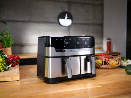 Friteuză cu Aer Cald Tefal EY905D10, 2700 W, Capacitate 8.3 L, 2 Coșuri, Funcții Air Fry, Grill, Timer Digital, Negru pukika.ro [1]