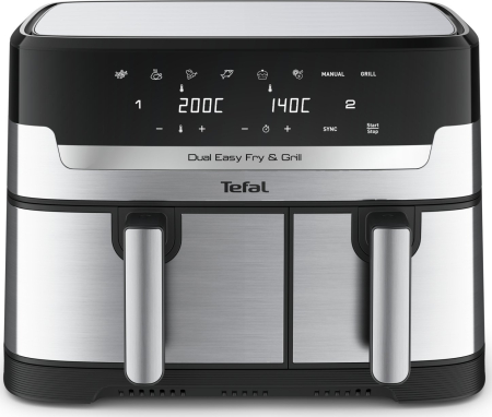 Electrocasnice pentru bucatarie - Friteuză cu Aer Cald Tefal EY905D10, 2700 W, Capacitate 8.3 L, 2 Coșuri, Funcții Air Fry, Grill, Timer Digital, Negru pukika.ro