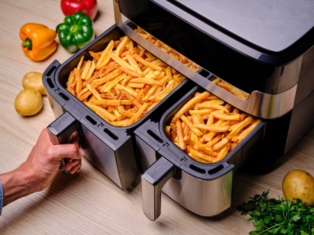 Friteuză cu Aer Cald Tefal EY905D10, 2700 W, Capacitate 8.3 L, 2 Coșuri, Funcții Air Fry, Grill, Timer Digital, Negru pukika.ro [6]