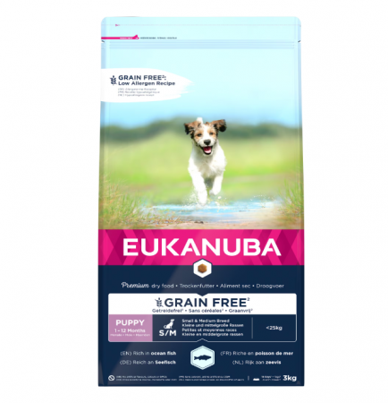 Hrana Pentru Caini - Hrana uscata Caini EUKANUBA Grain Free Puppy Small/Medium Breed Ocean Fish 3 kg