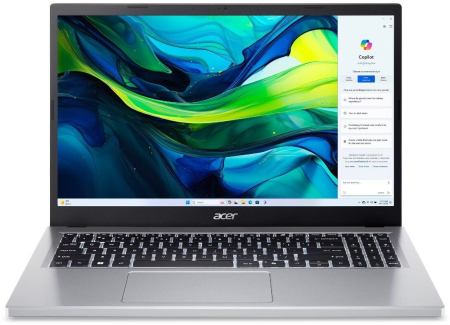 Laptopuri - Laptop Acer Aspire Go 15, 15.6" Full HD, Intel® Core™ 3 N355 pana la 3.9 GHz, 8 GB RAM DDR5, 128 GB SSD, Intel® Graphics, Windows 11 Home, Pure Silver