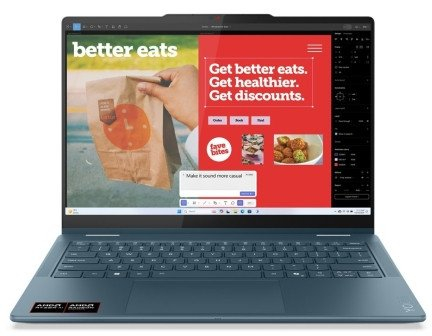 Promotii - Laptop Lenovo Yoga 7 Hybrid (2-in-1), 14" WUXGA Touchscreen, AMD Ryzen™ AI 5 340 pana la 4.8 GHz, 16 GB RAM LPDDR5x, 512 GB SSD, AMD Radeon 840M, Windows 11 Home, Tidal Teal