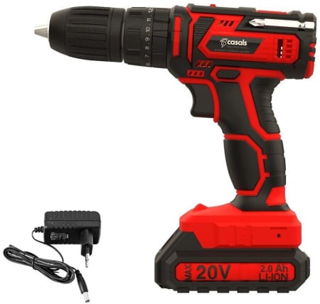 Mașini de găurit și înșurubat - Mașină de găurit Casals C01309000, 1400 rpm, 20 V, Li-Ion, 1 baterie, încărcător, Negru pukika.ro