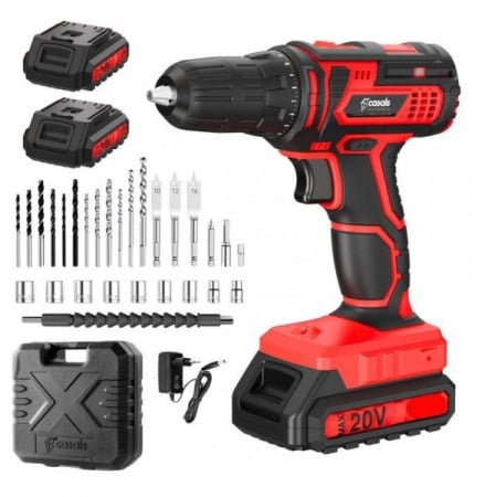 Mașini de găurit și înșurubat - Mașină de găurit Casals C01313000, 20 V, 14000 rpm, Li-Ion, 1 baterie, încărcător, cutie transport, Negru pukika.ro