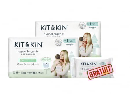 Pentru bebelusi - Pachet 2 x Scutece Hipoalergenice Eco Kit&Kin, Marimea 1, 2-5 kg, 40 bucati + Servetele Umede Hipoalergenice Biodegradabile Kit&Kin, 1 pachet, 60 bucati GRATUIT