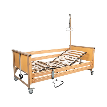 Paturi Medicale - Pat electric medical MDH de spital pentru bolnavi/pacienti, cu roti, reglabil pe inaltime si sectiune, greutate maxima 180 Kg, Maro pukika.ro
