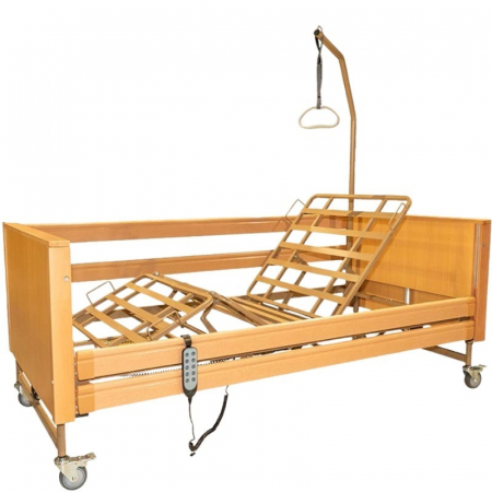 Paturi Medicale - Pat electric Premium medical de spital pentru bolnavi/pacienti MDH, cu roti, reglabil pe inaltime si sectiune, greutate maxima 180 Kg, Maro pukika.ro