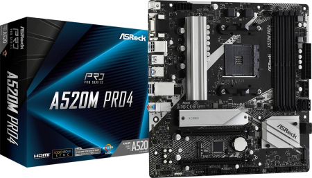 Plăci de Bază - Placă de Bază ASRock A520M Pro4, Socket AM4, Chipset AMD, micro ATX, Black pukika.ro