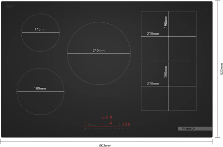 Plită cu Inducție Bosch Serie 6, 80 cm, 7400 W, 5 zone, Touch, Negru  pukika.ro [3]