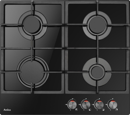Plite - Plită pe gaz Amica PGCA6100APB, 4 arzătoare, Sticlă, Negru pukika.ro