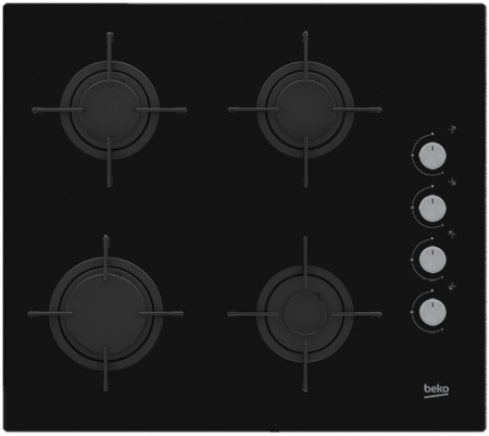 Plite - Plită pe Gaz Beko HILG64120S, 590 mm, 4 Arzătoare, Aprindere Electrică, Siguranță Gaz, Grătare Emailate, Negru pukika.ro