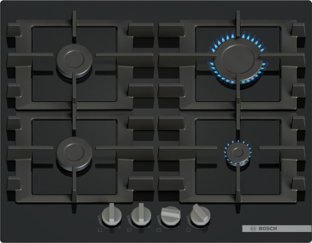 Plite - Plită pe Gaz Bosch Serie 4 PNP6B6K40, 59 cm, 4 Arzătoare, Aprindere Electrică Integrată, Siguranță Gaz, Grătare Fontă, Negru pukika.ro