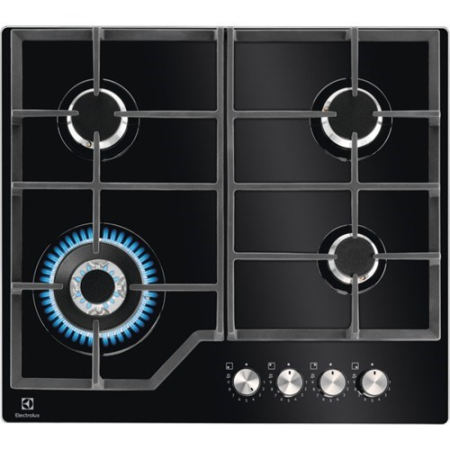 Plite - Plită pe Gaz Electrolux, 59 cm, 4 zone, sticlă neagră pukika.ro