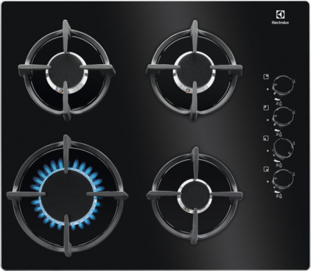 Plite - Plită pe Gaz Electrolux EGG6407K, 60 cm, 4 Arzătoare, Grătare Fontă, Aprindere Electrică, Siguranță Gaz, Negru pukika.ro
