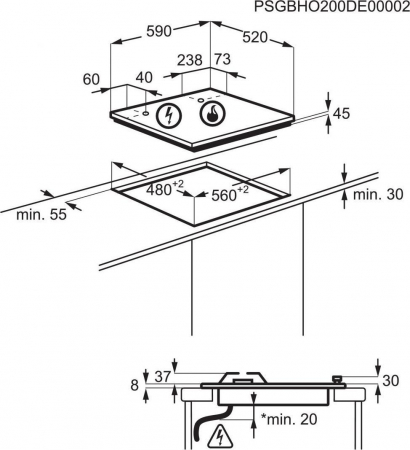 Plită pe Gaz Electrolux KGG64362K, 59 cm, 4 Arzătoare, Grătare Fontă, Negru pukika.ro [1]