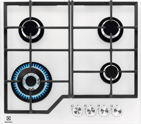 Plite - Plită pe gaz Electrolux KGG64362W, 4 arzătoare, 9 nivele, Sticlă albă pukika.ro