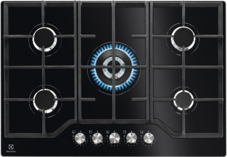 Plite - Plită pe Gaz Electrolux KGG75362K, 75 cm, 5 Arzătoare, Grătare Fontă, Aprindere Integrată, Negru pukika.ro