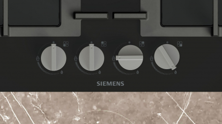 Plită pe Gaz Siemens EN6B6PK40, 59 cm, 4 Arzătoare, Sticlă Neagră Quartz, Suporturi Fontă, Siguranță Gaz pukika.ro [2]