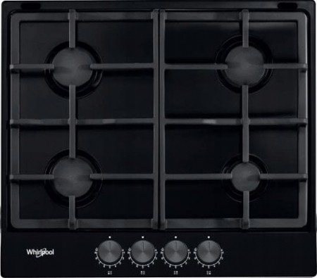 Plite - Plită pe Gaz Whirlpool TGML 660 NB, 58 cm, 4 Arzătoare, Grătare Fontă, Aprindere Electrică, Siguranță Gaz, Sticlă Neagră pukika.ro