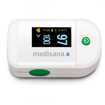 Pulsoximetru - Pulsoximetru pentru deget Medisana PM 100 ,Bluetooth, cu display, interval de puls 30 - 250 BPM, timp de raspuns 8 s, Alb pukika.ro