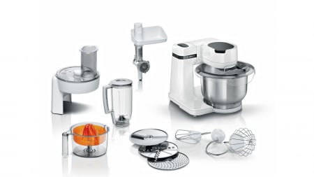 Roboți de Bucătărie - Robot de Bucătărie Bosch Serie 2 MUMS2EW40, 700 W, Bol 3.8 L, 4 Viteze, Blender, Frământare, Storcător, Mixare, Alb pukika.ro