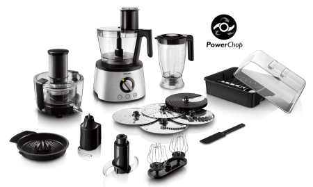Roboți de Bucătărie - Robot de Bucătărie Philips Avance Collection HR7778/00, 1300 W, 3.4 L, 12 Viteze + Funcție Puls, Blender, Storctor, Accesorii Inox, Argintiu/Negru