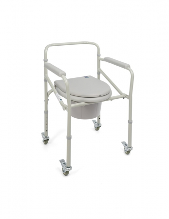 Scaune Toaleta - Scaun cu toaleta de camera cu roti, pliabil, inaltime ajustabila, suport de maini, greutate maxima 120 Kg, Gri pukika.ro