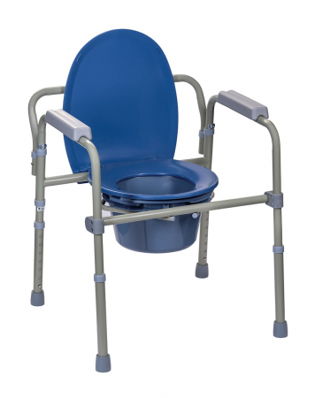 Scaune Toaleta - Scaun cu toaleta de camera fix, pliabil, inaltime ajustabila, suport de maini, greutate maxima 110 Kg, volum 5 l, Gri/Albastru pukika.ro