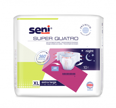 Produse incontinenta adulti - Scutece Adulti Seni Super Quattro Extra Large 9 picaturi, 130 170 cm, 10 Bucăți pukika.ro
