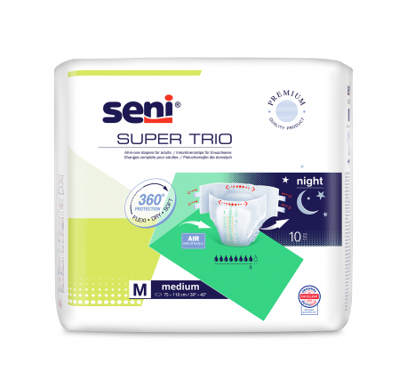 Scutece Adulti - Scutece Adulti Seni Super Trio Medium 8 picaturi, 75 110 cm, 10 Bucăți pukika.ro