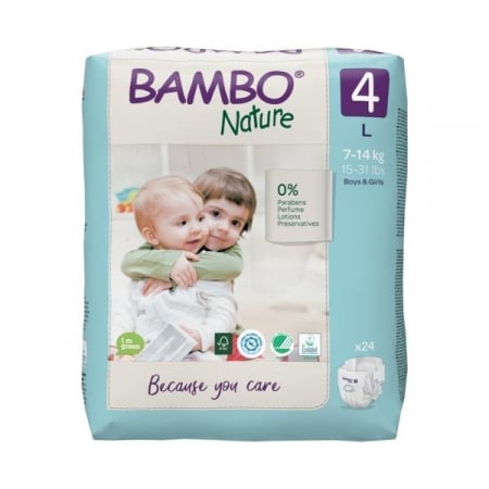 Scutece Si Chilotei - Scutece Bambo Nature, Eco-Friendly, Marimea 4, 7-14 kg, 24 bucati