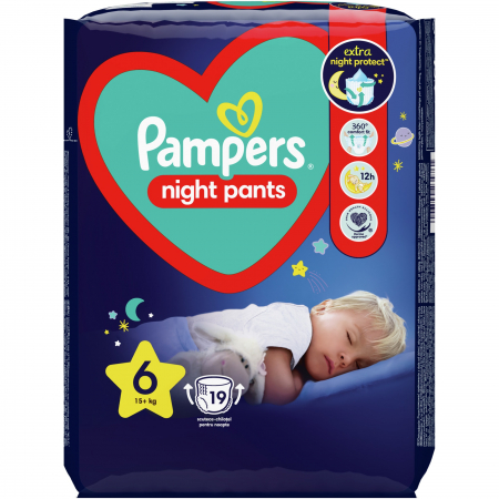 Scutece-chilotel de noapte Pampers Night Pants, Marimea 6, 15+ kg, 19 bucati
